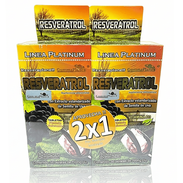 DÚO RESVERATROL CON EXTRACTO ESTANDARIZADO DE SEMILLA DE UVA 60 TABLETAS