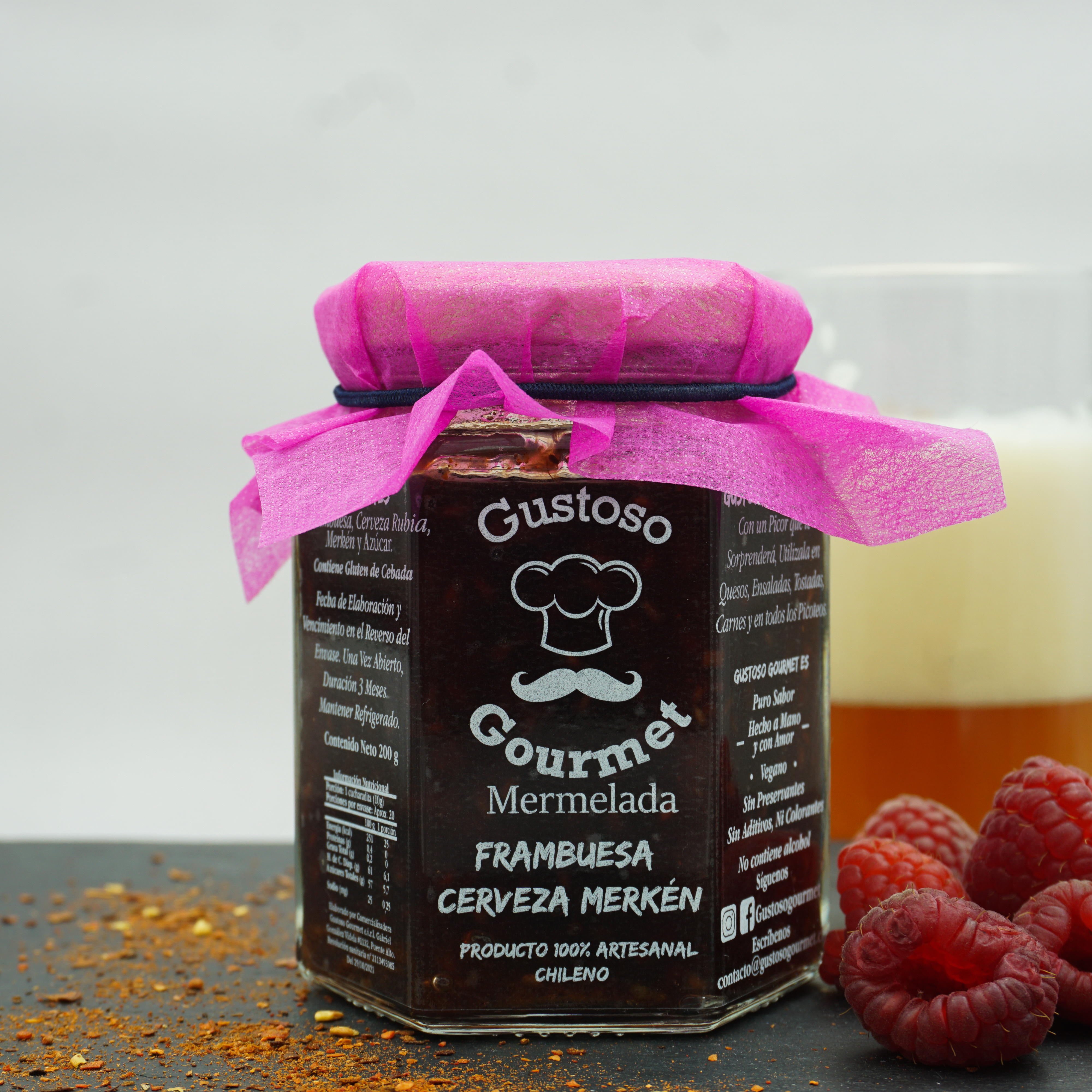Mermelada Frambuesa, Cerveza y Merquén