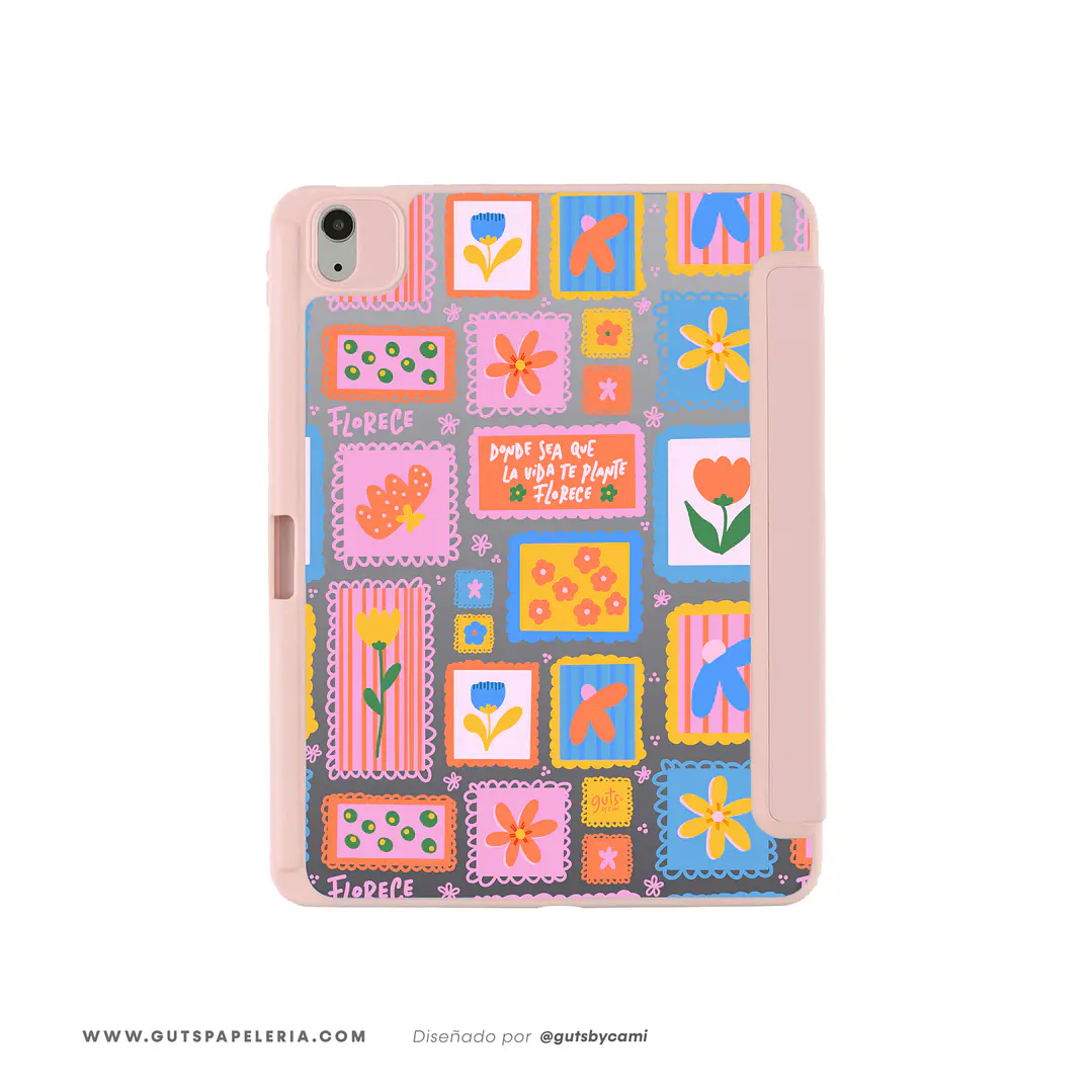 Carcasa iPad Con tapa Rosada Flowers Stamp 1