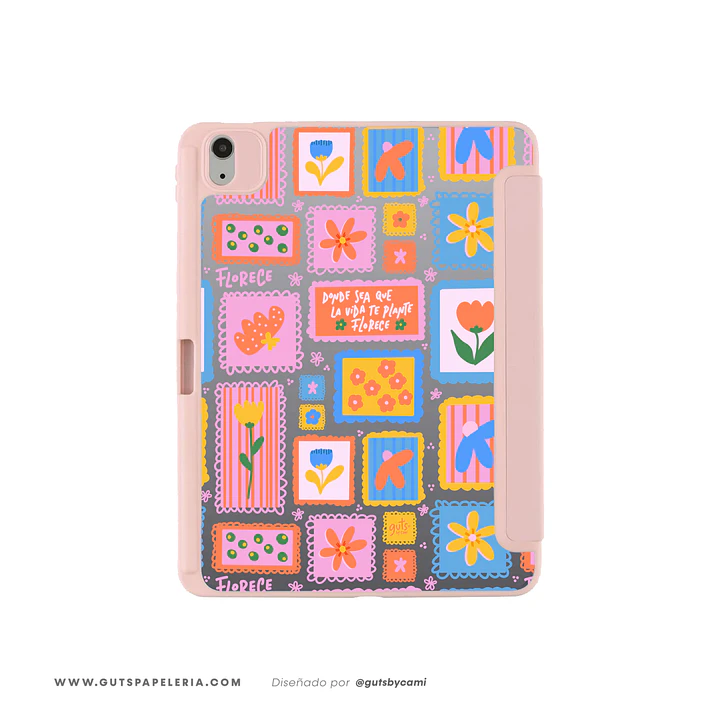 Carcasa iPad Con tapa Rosada Flowers Stamp 1