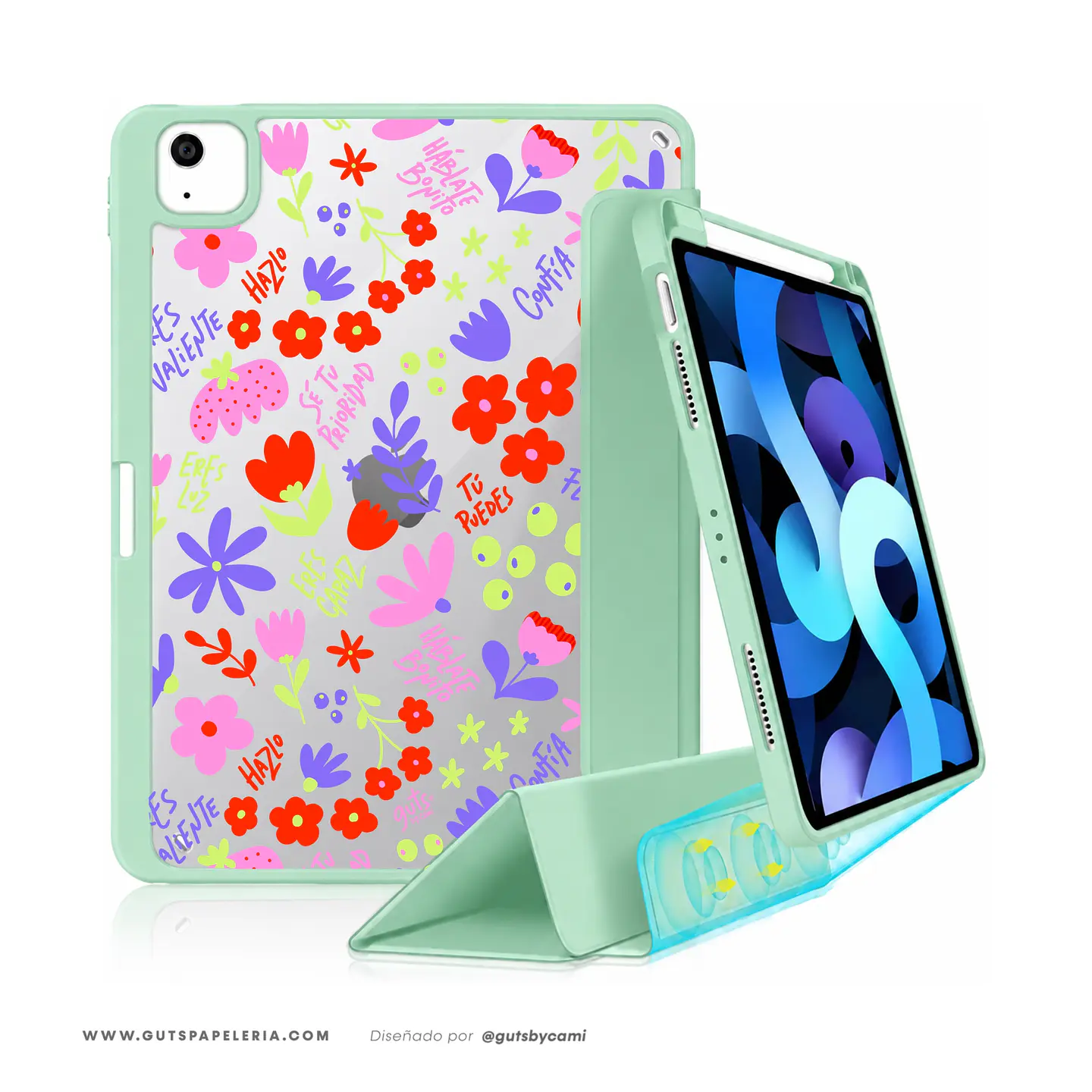 Carcasa iPad Con tapa Menta Florece 2