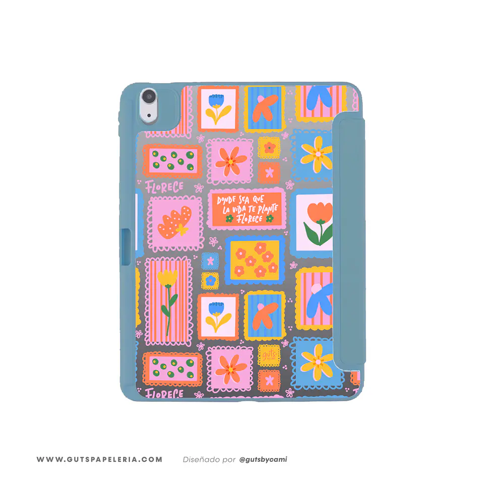 Carcasa iPad con tapa Azul Flowers Stamp 1