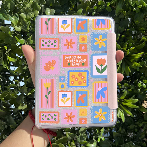 Carcasa Kindle & Kobo Con Tapa Rosada Flowers Stamp
