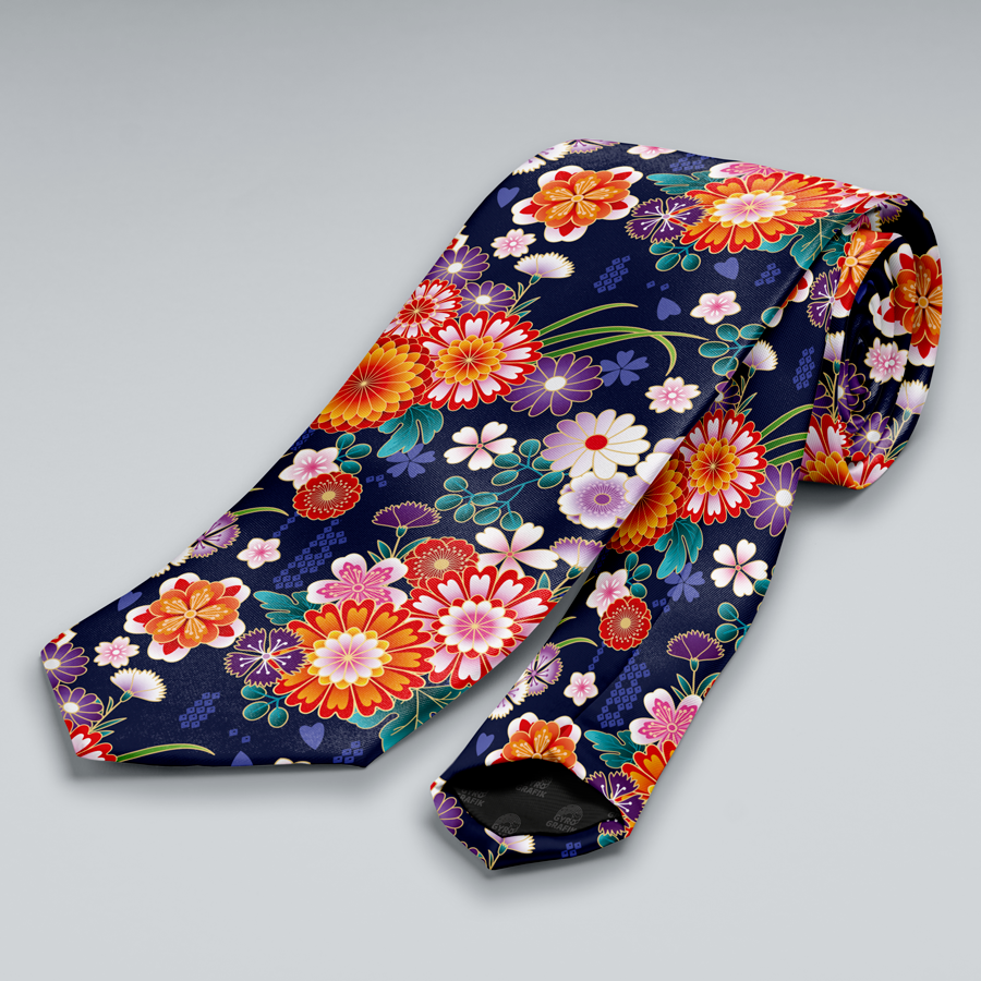 Set Corbata Gruesa Ascot/Cravat + paño y colleras. Morado Flores