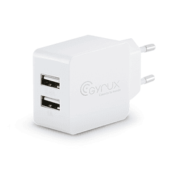 Cargador pared dual USB 1A 2.4A Blanco