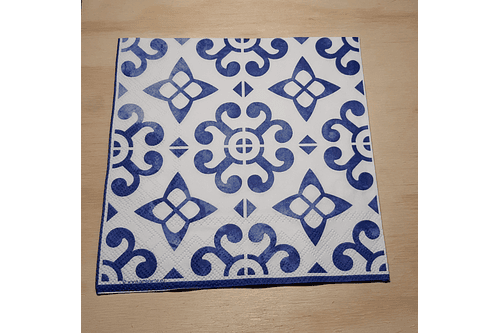 Servilleta azulejo blanco con azul simple