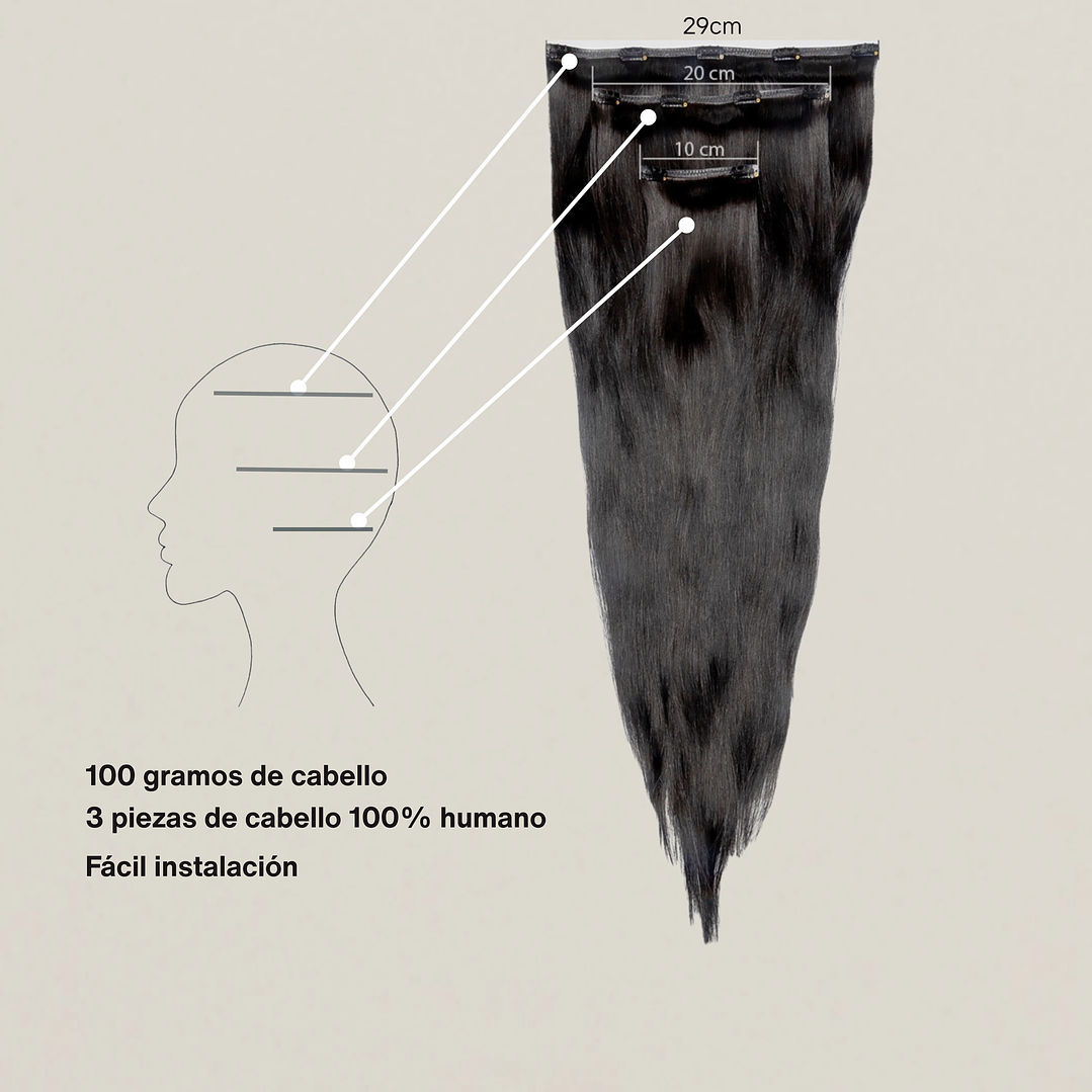 cortina clip 100g color #black -70cm cabello liso 3