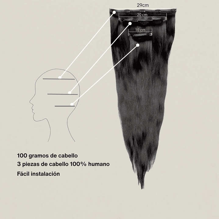 cortina clip 100g color #black -70cm cabello liso 3