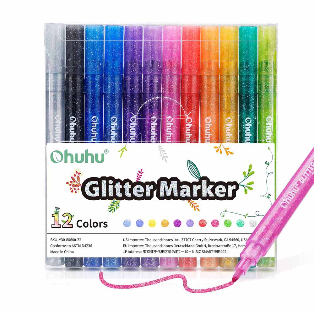Ohuhu 12 Marcadores Glitter Metálicos Punta Fina