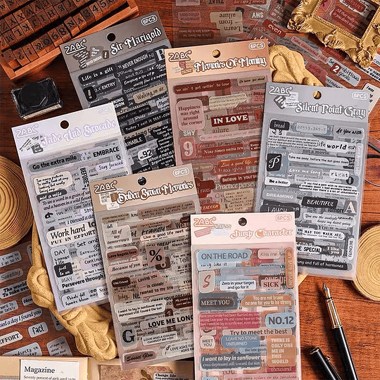 Set de 6 laminas de stickers con frases