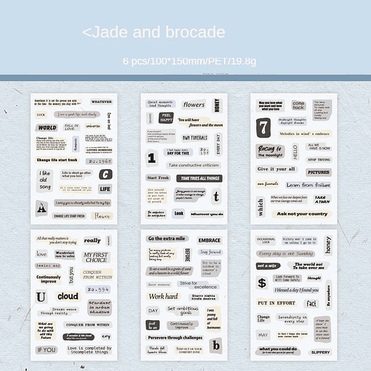 Set de 6 laminas de stickers con frases