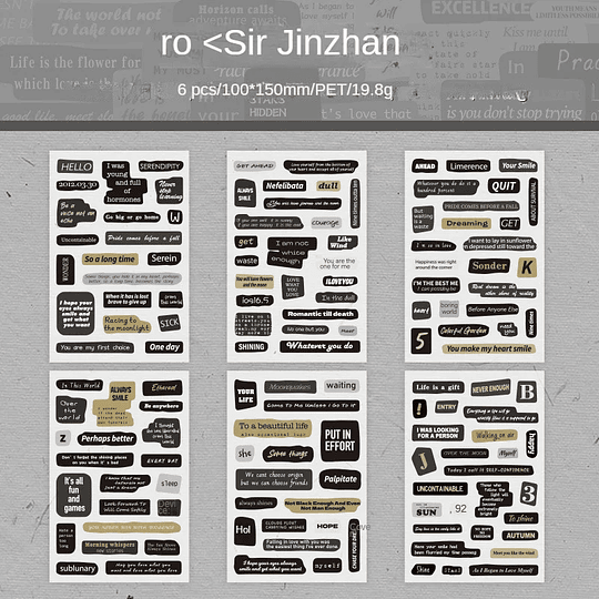 Set de 6 laminas de stickers con frases