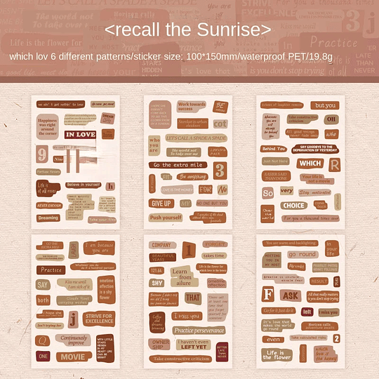 Set de 6 laminas de stickers con frases