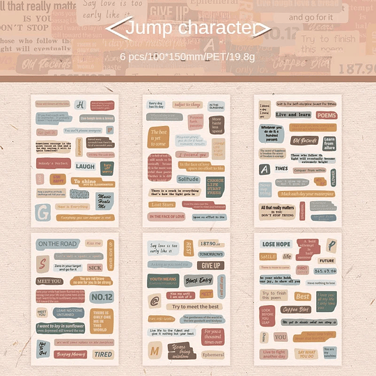 Set de 6 laminas de stickers con frases