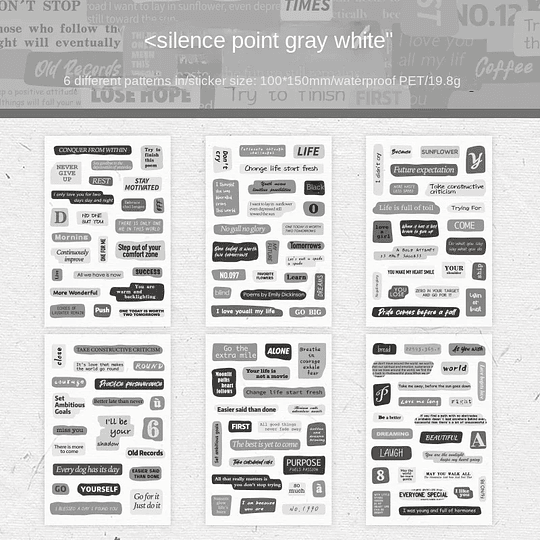 Set de 6 laminas de stickers con frases