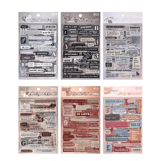 Set de 6 laminas de stickers con frases