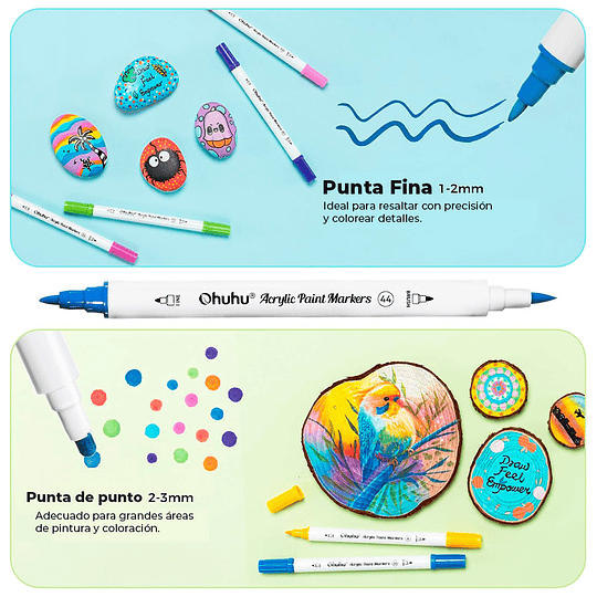 Ohuhu Set 36 Marcadores Acrílicos doble punta (punta fina y punto)