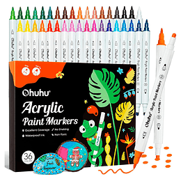 Ohuhu Set 36 Marcadores Acrílicos doble punta (punta fina y punto)