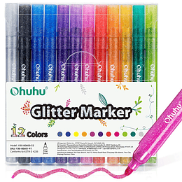 Ohuhu 12 Marcadores Puenta Gruesa 3mm Glitter Metálicos