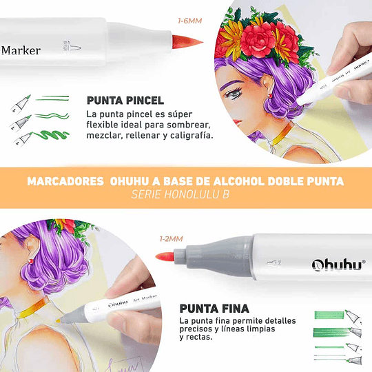 Ohuhu 104 Marcadores de Alcohol + Blender, Serie Honolulu B