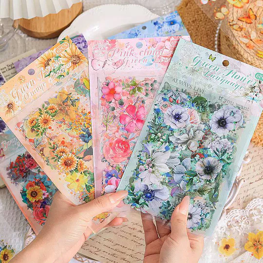 Set de 6 láminas de stickers de Flores