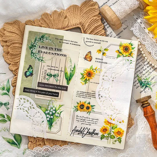 Set de 6 láminas de stickers transparentes de flores