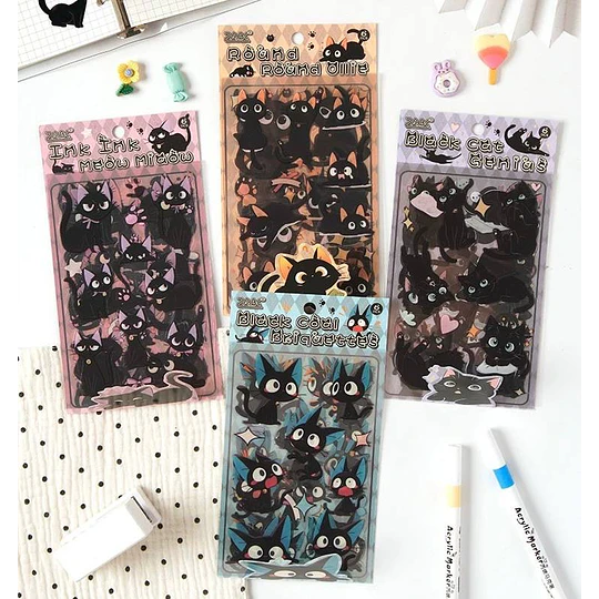 Set stickers gatitos negros