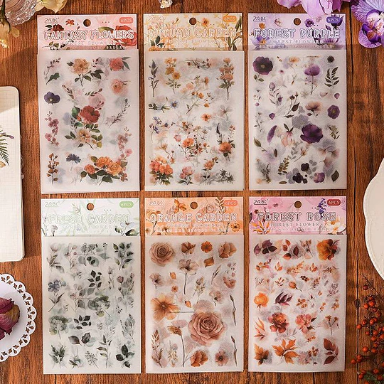 Set de stickers de flores en papel blanco