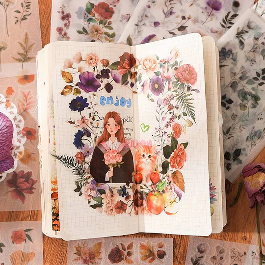 Set de stickers de flores en papel blanco