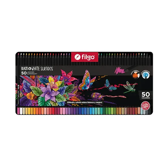Filgo Black & White Caja metálica de 50 colores