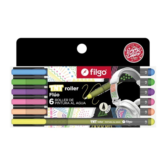 TNT Roller de Pintura al Agua Filgo - Estuche 6 Colores Fluo