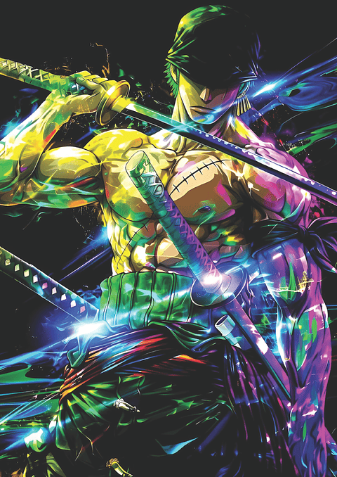 Poster Zoro Arte Neón | Cuadro Anime One Piece