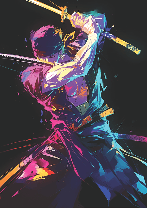 Poster Zoro Espadachín Neón V2 | Cuadro Anime One Piece