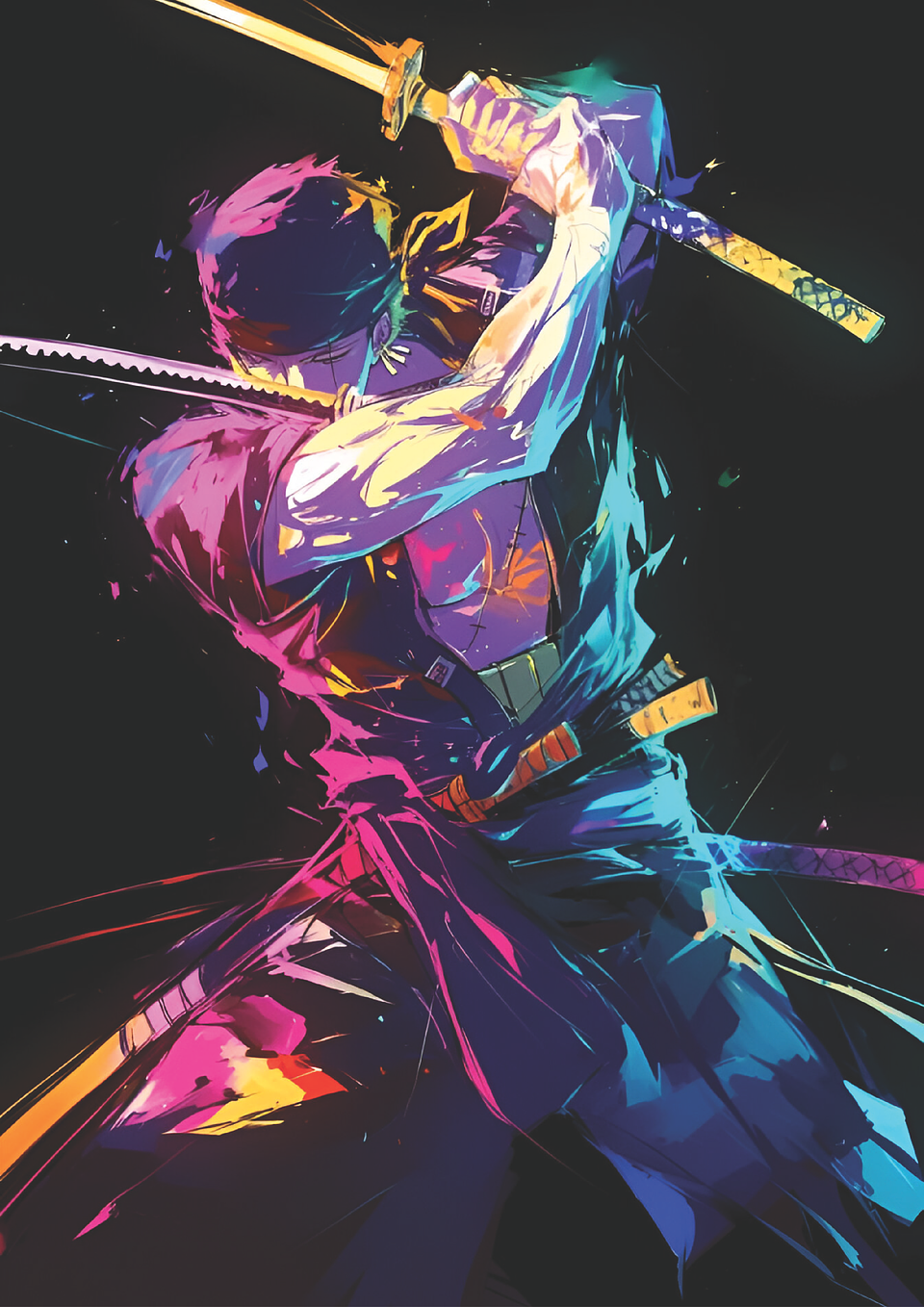 Poster Zoro Espadachín Neón V2 | Cuadro Anime One Piece 1