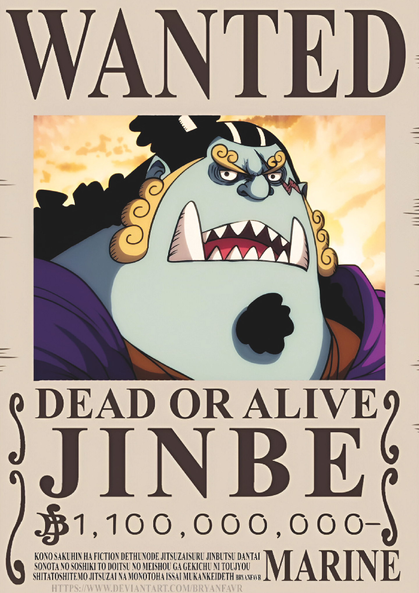 Poster Wanted Jinbe | Cuadro Anime One Piece 1