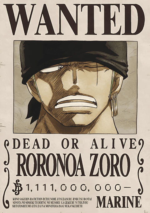 Poster Wanted Roronoa Zoro | Cuadro Anime One Piece