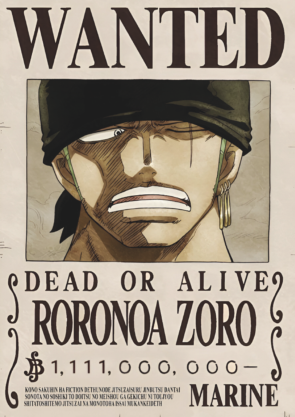 Poster Wanted Roronoa Zoro | Cuadro Anime One Piece 1
