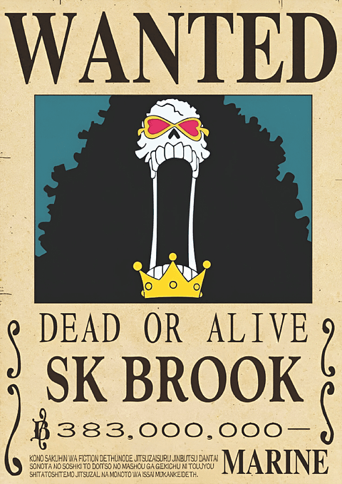 Poster Wanted Soul King Brook | Cuadro Anime One Piece
