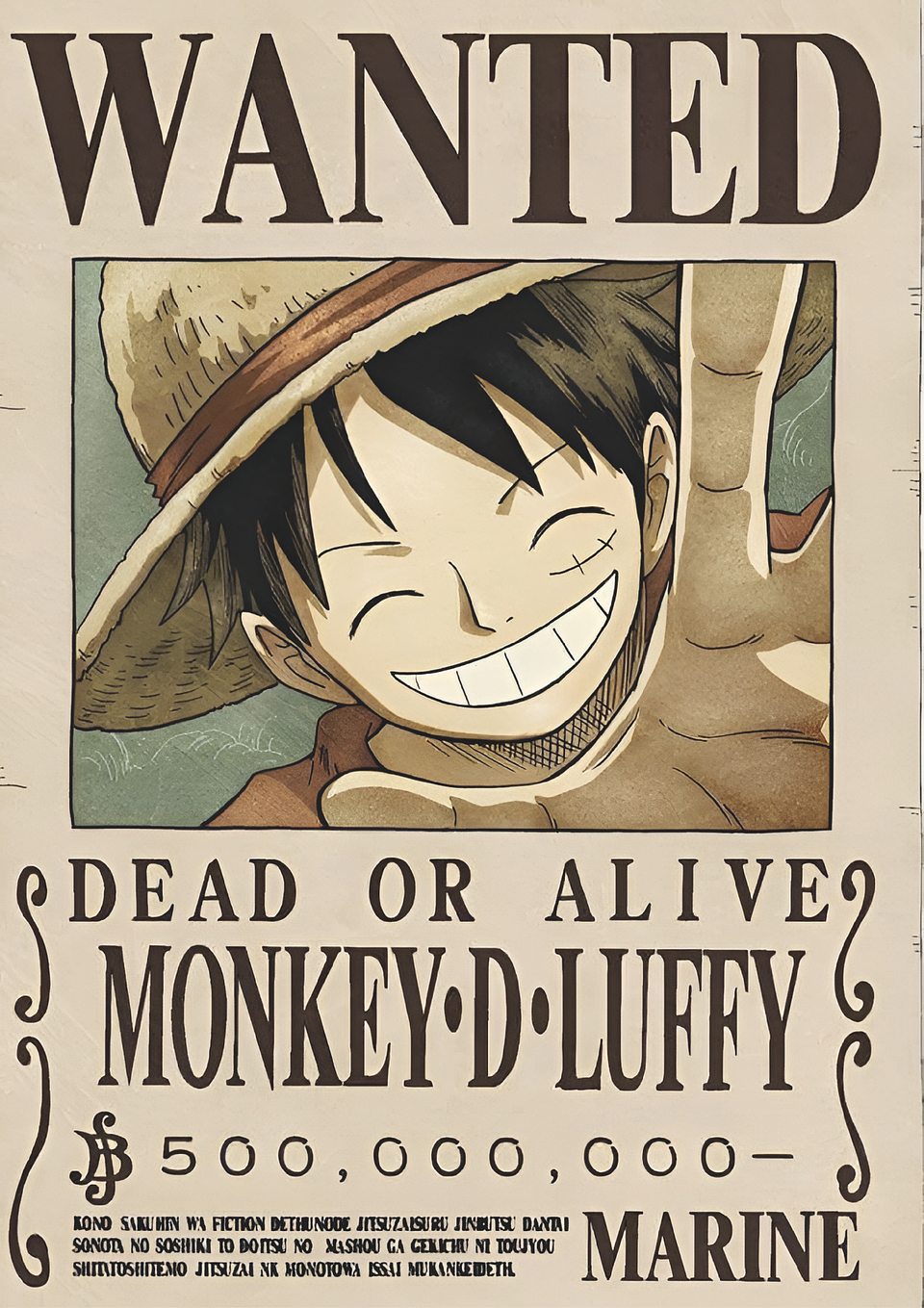 Poster Wanted Monkey D. Luffy (500M) | Cuadro Anime One Piece 1