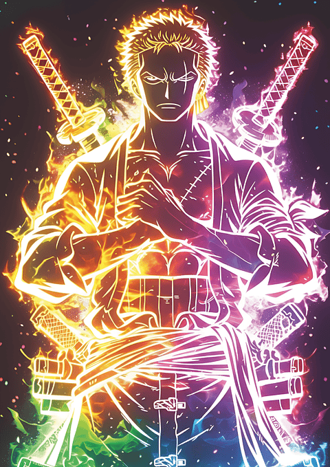 Poster Roronoa Zoro Neon | Cuadro Anime One Piece Espadachín