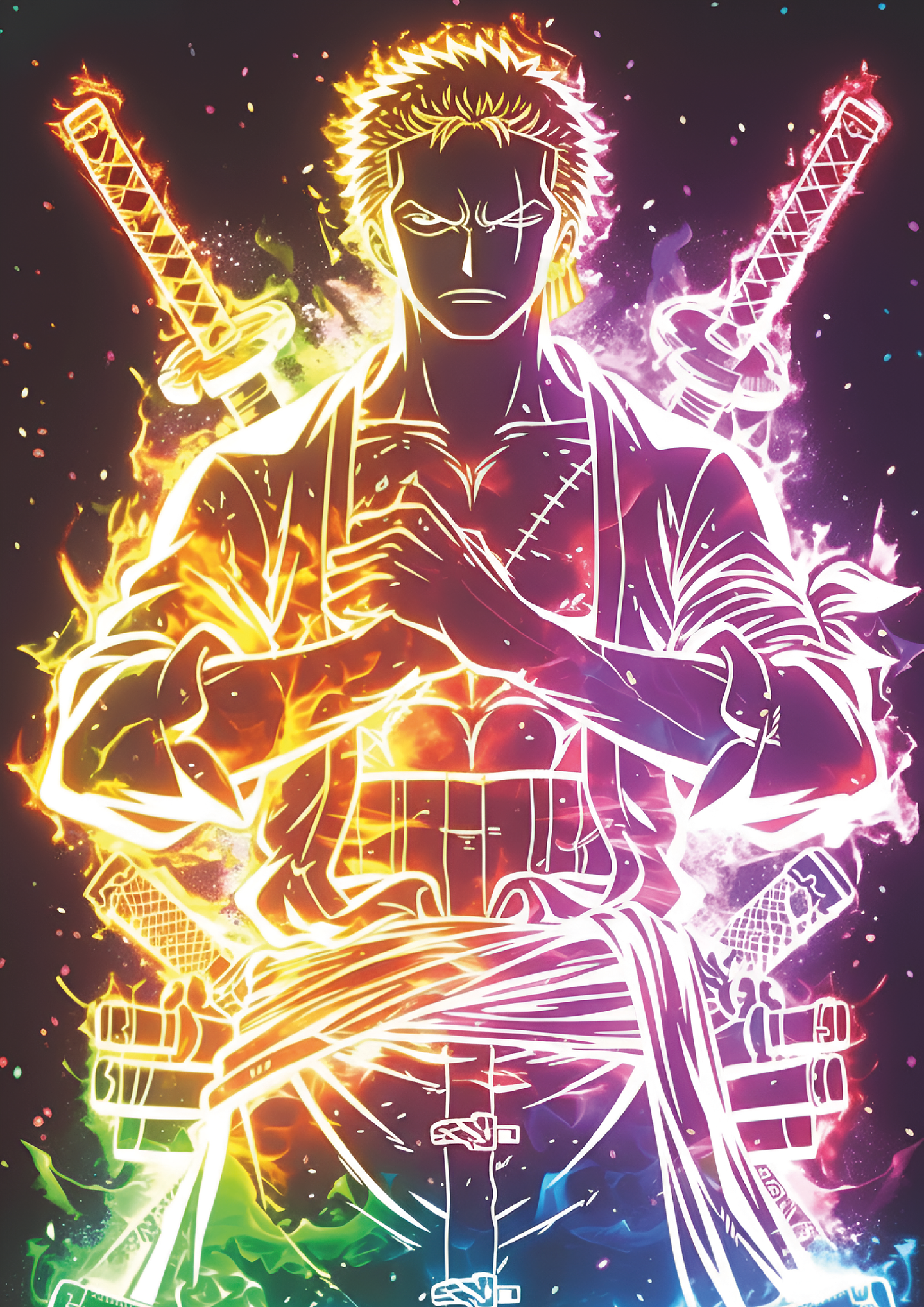 Poster Roronoa Zoro Neon | Cuadro Anime One Piece Espadachín 1