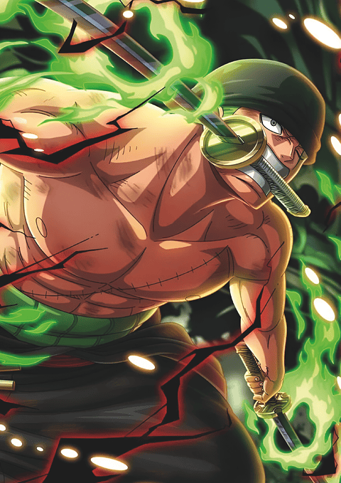 Poster Roronoa Zoro Combate | Cuadro Anime One Piece Santoryu