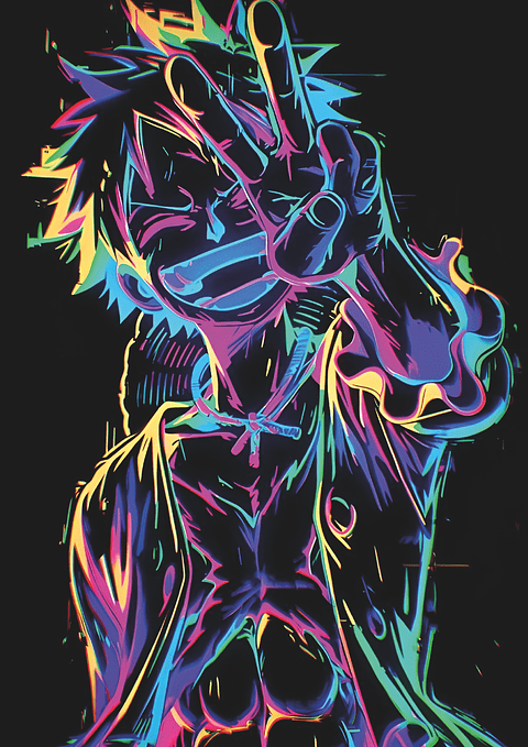 Poster Monkey D. Luffy Neon | Cuadro Anime One Piece Arte Cyber