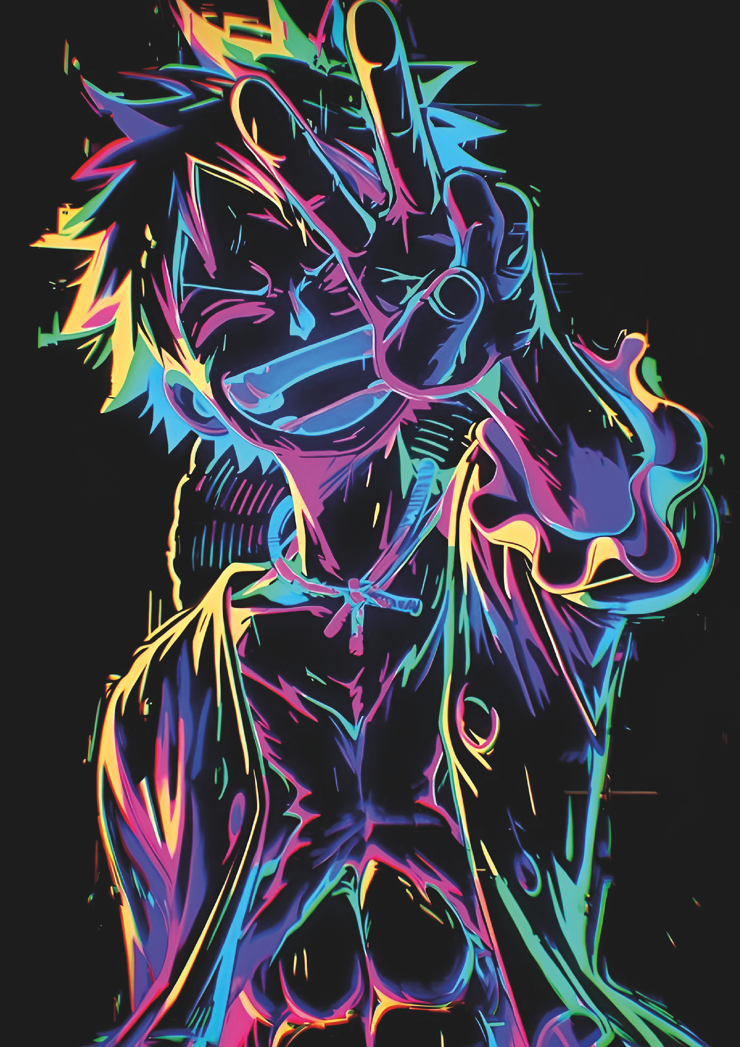 Poster Monkey D. Luffy Neon | Cuadro Anime One Piece Arte Cyber 1
