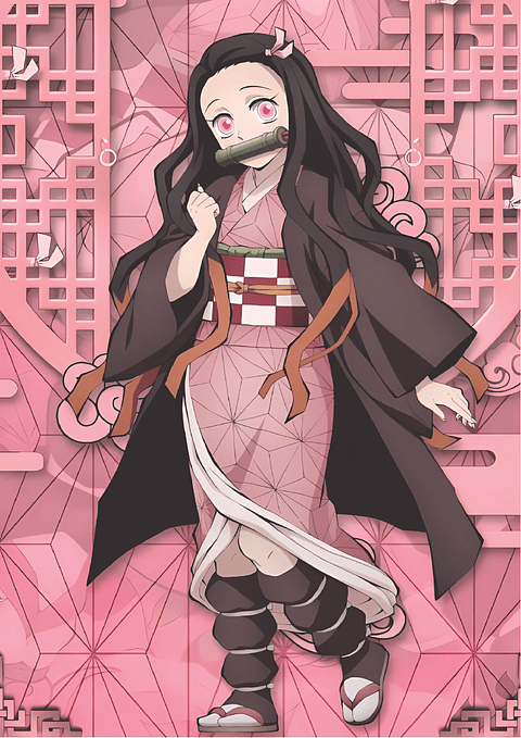 Cuadro Anime Nezuko Kamado – Estilo Tradicional Rosa