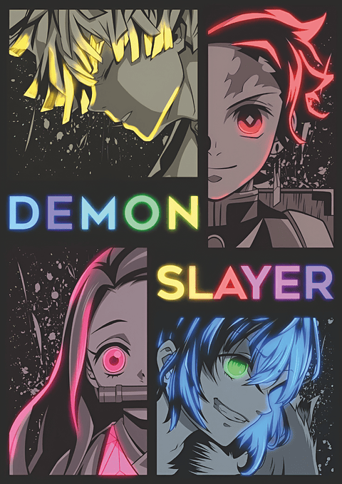 Cuadro Anime Demon Slayer – Personajes Neon