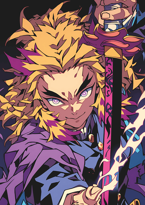 Cuadro Anime Demon Slayer Kyojuro Rengoku Espada