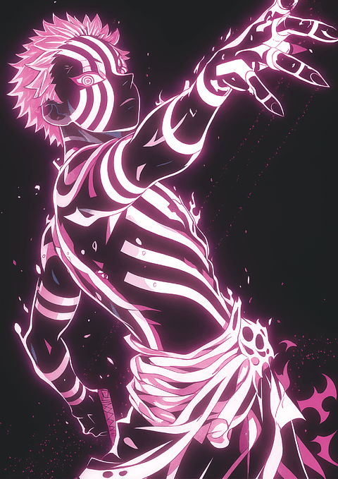 Cuadro Anime Demon Slayer Akaza Aura Rosa