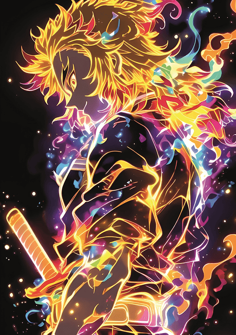 Cuadro Anime Demon Slayer Rengoku Llama Neon