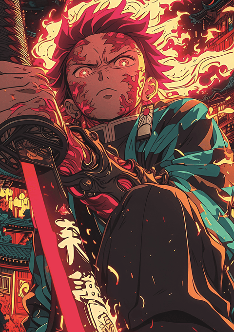 Cuadro Anime Demon Slayer Tanjiro Kamado Fuego